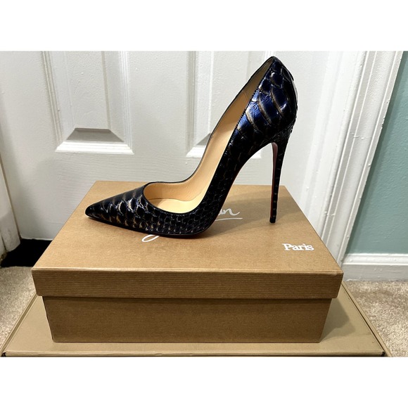 Christian Louboutin Python So Kate Blue Silver Gray Navy Royal 40.5 10.5 Pigalle - Picture 1 of 7